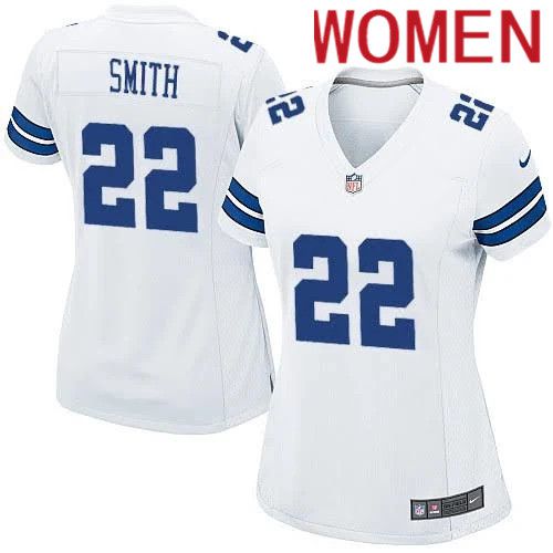 Women Dallas Cowboys #22 Emmitt Smith Nike White Team Game NFL Jersey->women nfl jersey->Women Jersey